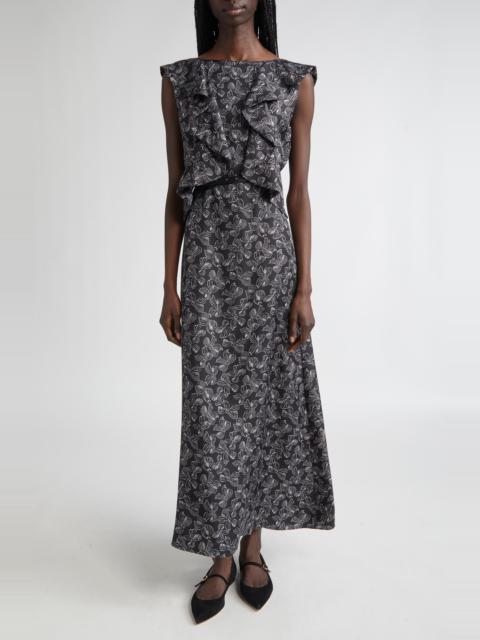 Max Mara Max Mara Calesse Bow Print Silk Twill Midi Dress in Black/White at Nordstrom