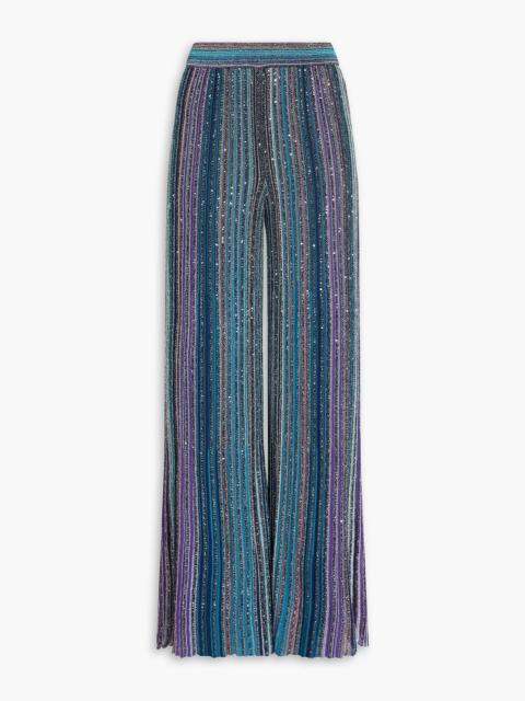 Missoni Sequin-embellished striped ribbed-knit wide-leg pants
