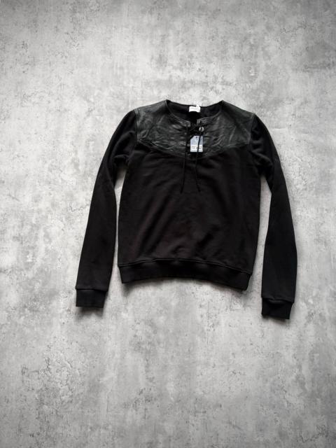 SAINT LAURENT Saint Laurent Paris 14AW Black Leather Yoke Lace-Up Sweatshirt by Hedi Slimane