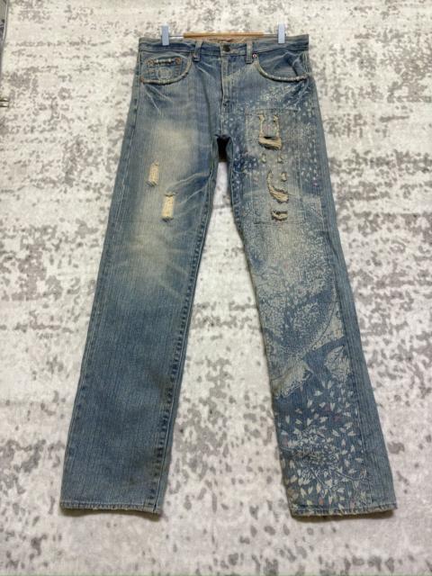 Hysteric Glamour Karakuri Tamashii Blue White Acid Wash Distressed Denim