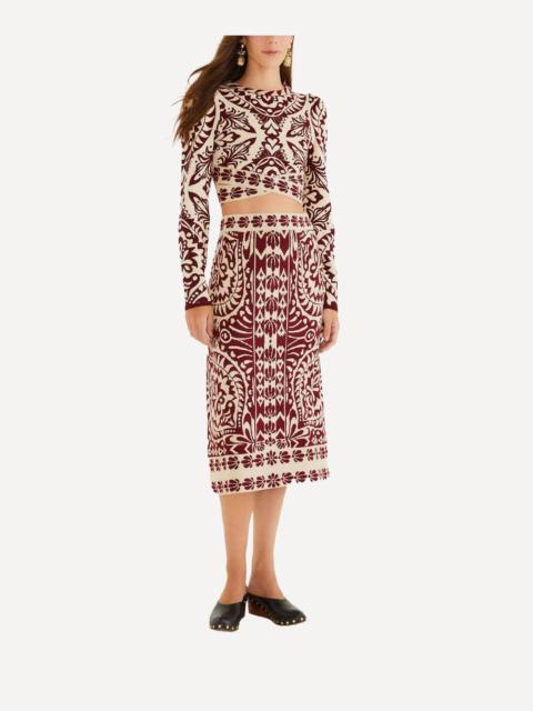 FARM RIO Burgundy Pineapple Love Knit Midi Skirt