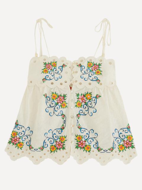 FARM RIO Off-White Grandmas Treasure Lacy Sleeveless Blouse