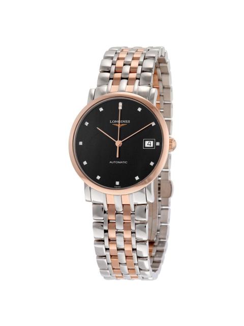 Longines Longines Elegant Automatic Black Diamond Dial Steel and 18kt Rose Gold Ladies Watch L48095577