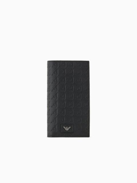 EMPORIO ARMANI LEATHER LARGE CURRENCY HOLDER WITH ALL-OVER EMBOSSED EAGLE