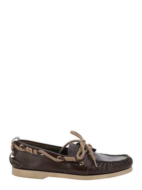 Golden Goose Golden Goose Men Brown Boat Moccasins With Side Laces In Leather Men