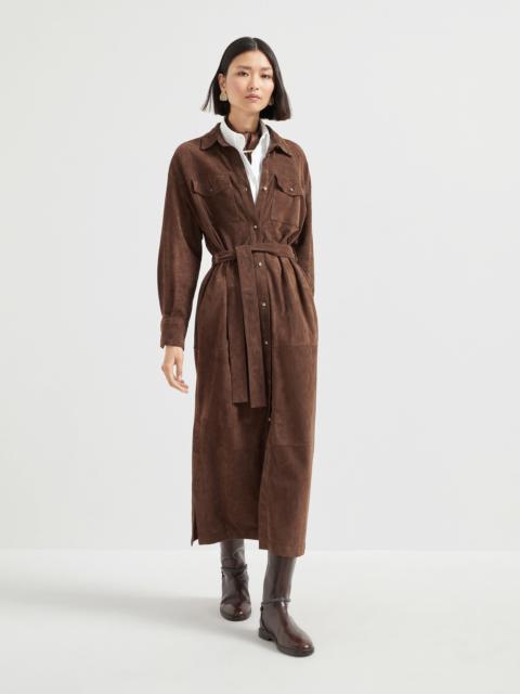 Brunello Cucinelli Suede shirt dress with monili