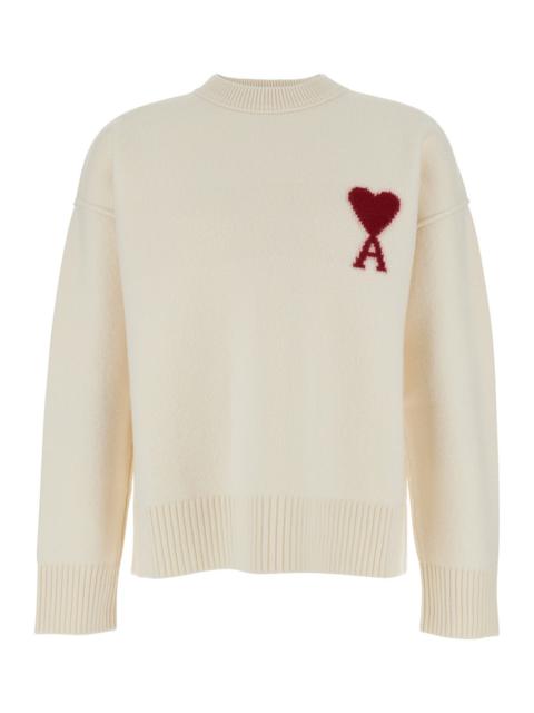 AMI Paris Ami Paris Men White Crewneck Sweater With Adc Embroidery On The Front In Wool Man