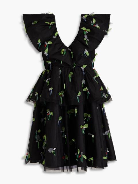 GANNI Embellished tiered tulle mini dress