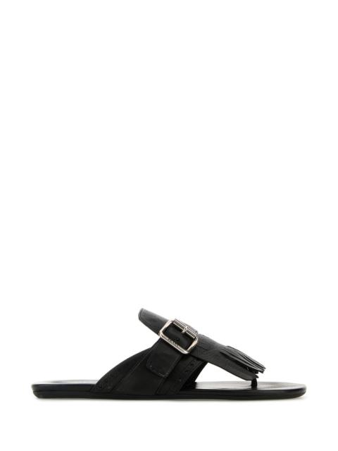 Prada Women Black Leather Shuffle Thong Slippers
