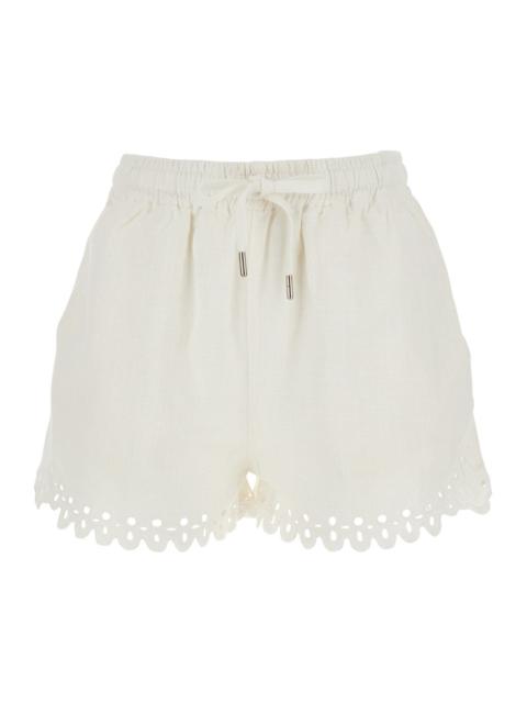 Isabel Marant Étoile Isabel Marant Etoile Women 'Balyme' White Shorts With Elastic Drawstring Waist And Scallop Hem In Co