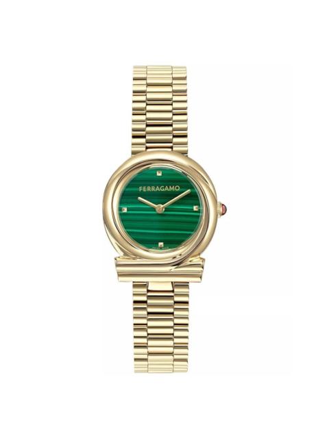 FERRAGAMO Ferragamo Gancini Twisted Quartz Green Malachite Dial Ladies Watch SFVB00724