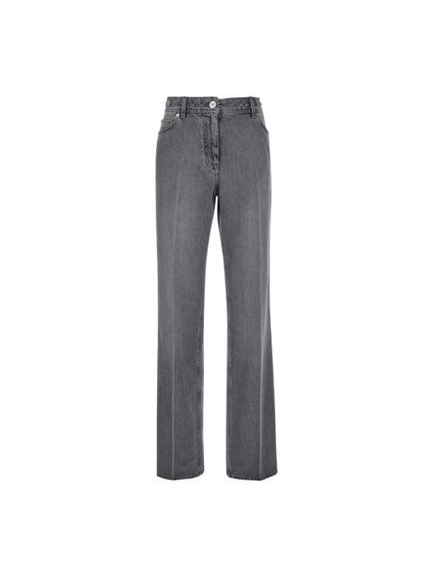 Grey Five-pocket Straight Jeans In Cotton Denim Woman