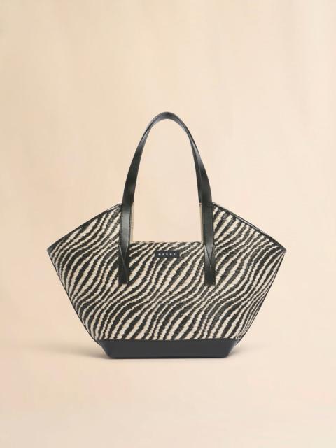 Marni BLACK RAFFIA-EFFECT WAVES SMALL TOTE BAG