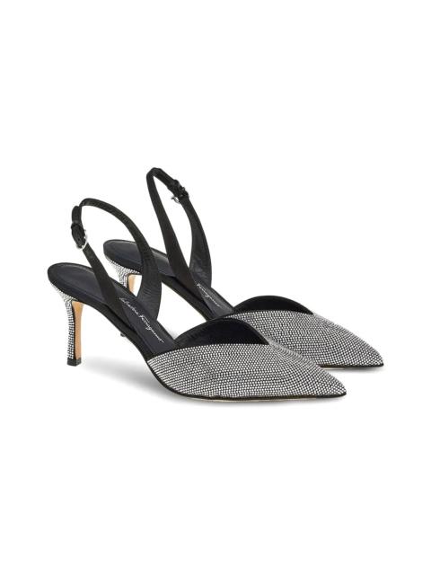 FERRAGAMO Ferragamo Crystal Embellished Leather Slingback