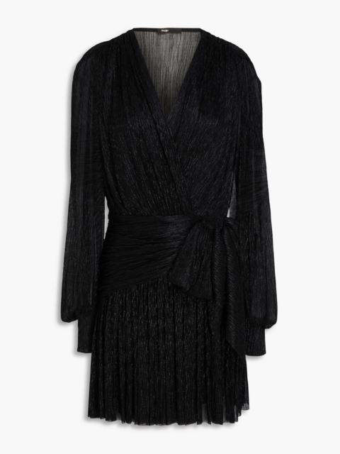 maje Wrap-effect metallic tulle mini dress
