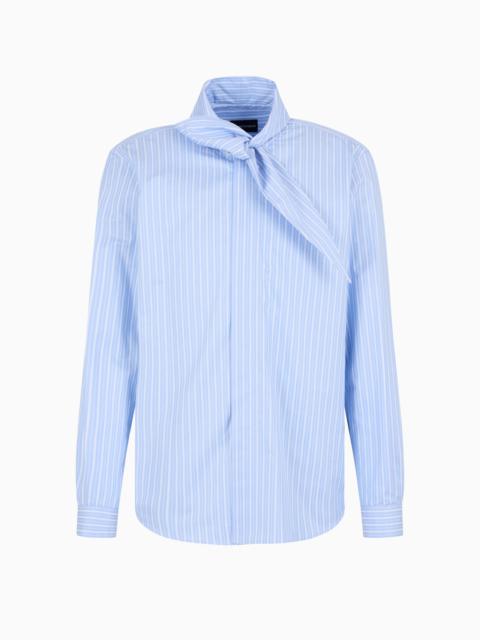 EMPORIO ARMANI STRIPED TWILL-EFFECT HEAVYWEIGHT COTTON SHIRT WITH FOULARD COLLAR