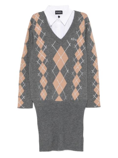 RETROFÊTE Ornella argyle-pattern embellished mini dress