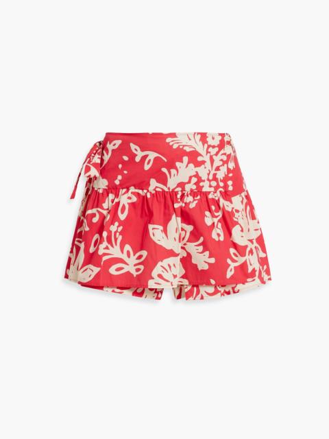 REDValentino Skirt-effect ruffled floral-print cotton-broadcloth shorts