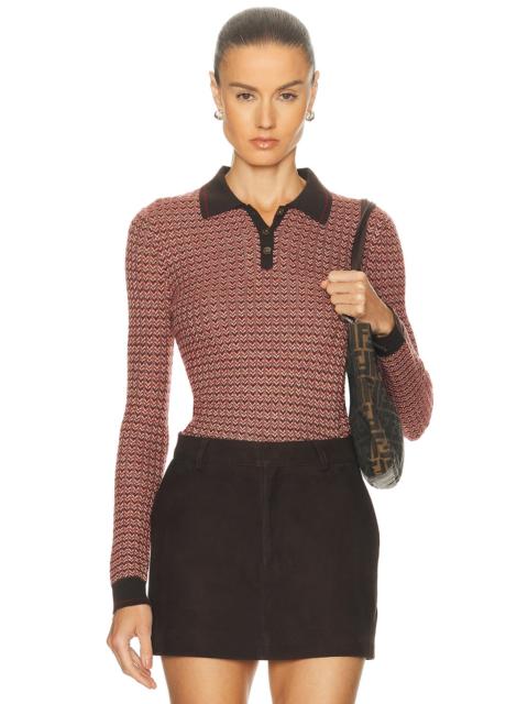 GUEST IN RESIDENCE Chevron Long Sleeve Shrunken Polo Top