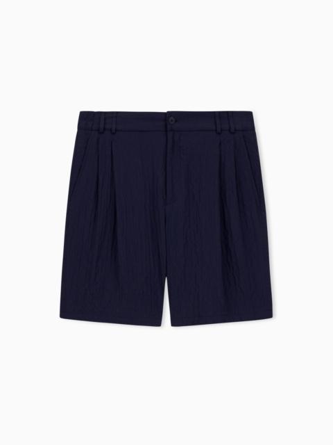 GIORGIO ARMANI DOUBLE-PLEAT BERMUDA SHORTS IN LYOCELL AND SILK FROISSÉ