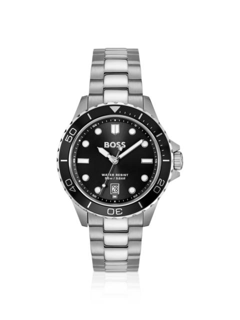 BOSS STEEL-BRACELET WATCH WITH BLACK DIAL