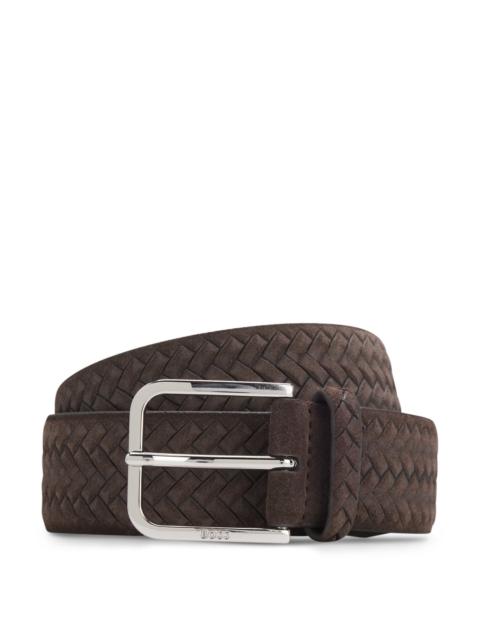 BOSS LOGO-BUCKLE BELT IN WOVEN SUEDE