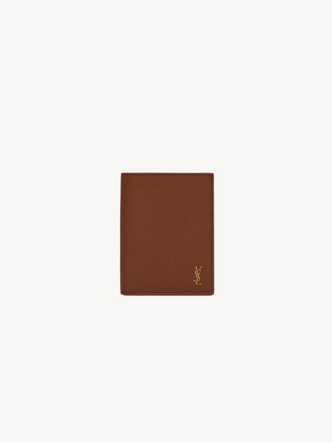 SAINT LAURENT TINY CASSANDRE CREDIT CARD WALLET IN GRAINED LEATHER