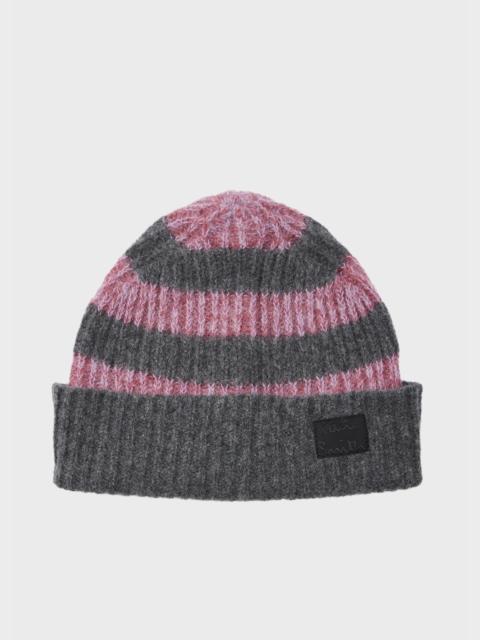 Paul Smith Women's Pink and Grey Lambswool-Blend Block Stripe Beanie