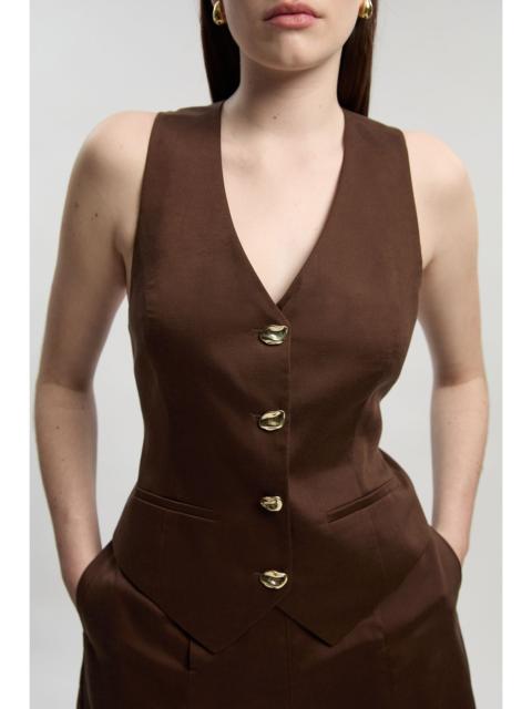 KAREN MILLEN Petite Tailored Linen Corset Back Detail Waistcoat