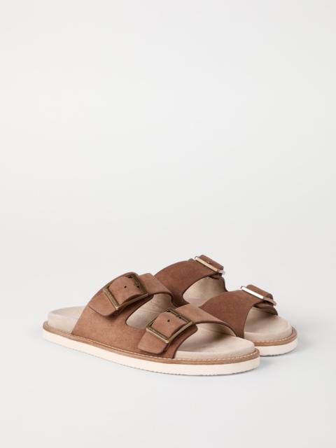 Brunello Cucinelli Suede slides with buckles