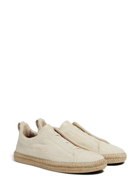 ZEGNA ZEGNA Triple Stitch™ Linen Blend & Leather Slip-On Sneaker in Light Beige Solid at Nordstrom