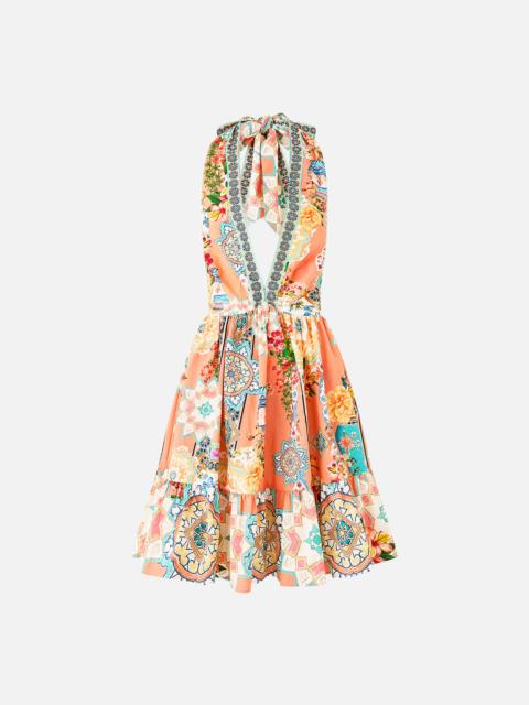 CAMILLA RUFFLE HEM HALTER SHORT DRESS