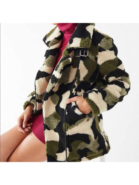 Other Designers Urban Outfitters Camo Sherpa Teddy Fleece Buckle Moto Aviator Jacket