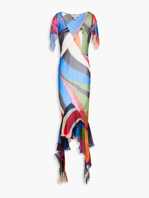 PUCCI Ruffled printed silk-crepon maxi dress