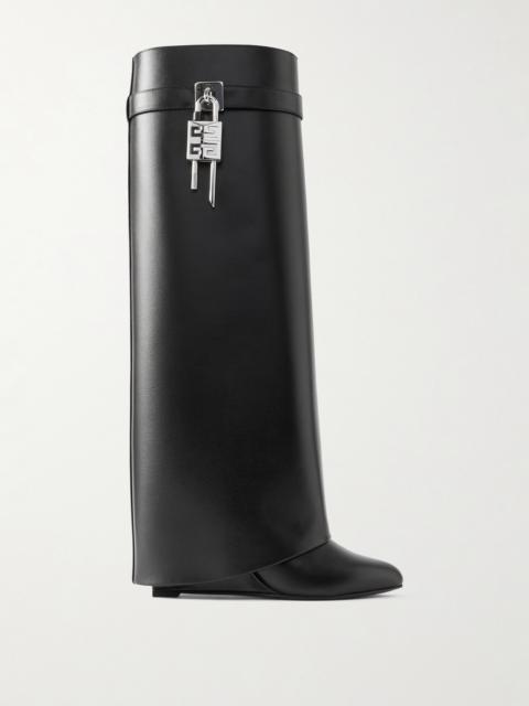 Givenchy Shark Lock Embellished Glossed-leather Knee Boots