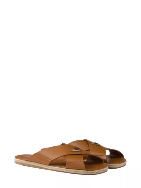 Prada Men's Crisscross Leather Slides