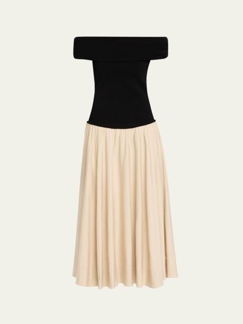 SIMKHAI Adaline Off-The-Shoulder Drop-Waist Dress