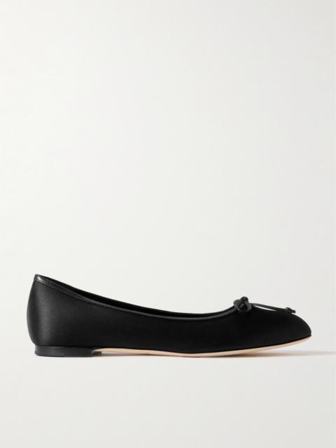 Manolo Blahnik Verallim 10 Bow-detailed Leather-trimmed Satin Ballet Flats