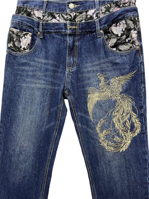 Other Designers Karakuri Tamashii - Phoenix Bird Embroidery x Raijin Double Waist Denim Pants