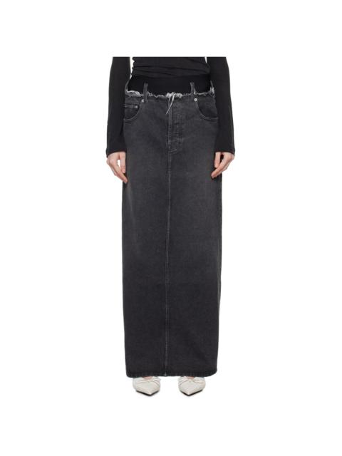 ALAINPAUL Gray Frayed Edge Denim Maxi Skirt