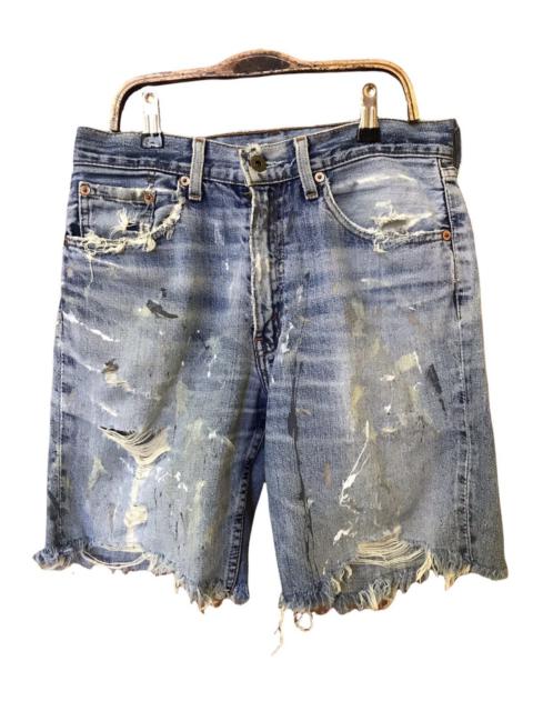 Other Designers Vintage - Vtg Levi’s Lot 502 Distressed Painted Selvedge Short Jeans