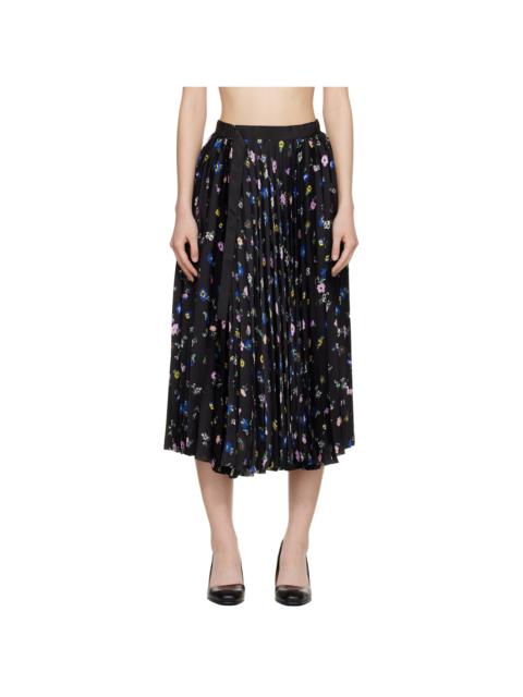 sacai Black Floral Print Midi Skirt