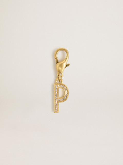 Golden Goose Letter P charm in gold-colored brass with crystals