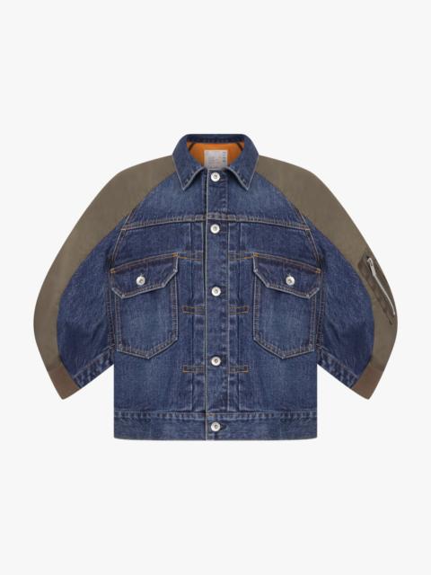 sacai CONTRAST DENIM JACKET WITH 3/4 SLEEVES | BLUE/KHAKI