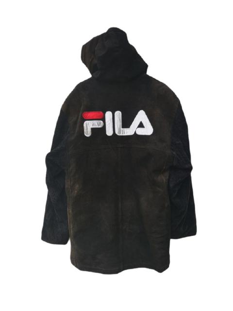 Other Designers Vintage - Leather Suede Hoodie Sleeve Big Logo