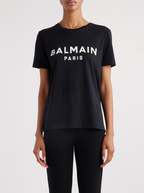 Balmain Balmain Button Shoulder Cotton Logo Graphic T-Shirt in Eab Black/White at Nordstrom