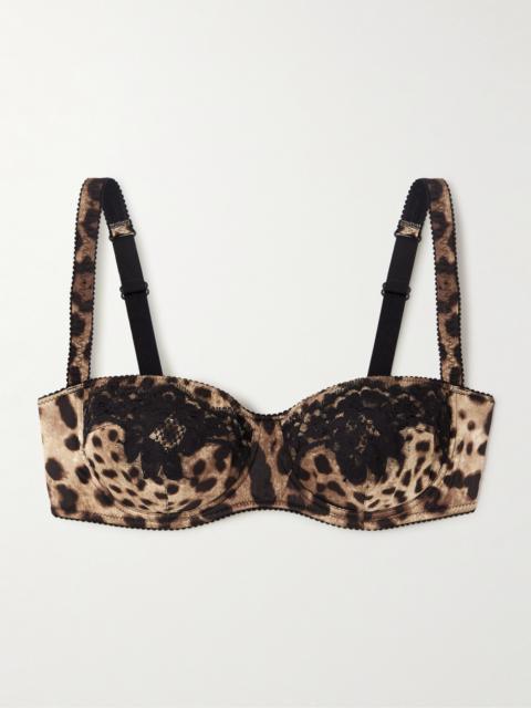 Dolce & Gabbana Lace-trimmed Leopard-print Silk-blend Satin Balconette Bra