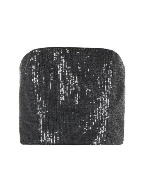 Rotate Ladies Black Sequin-Embellished Strapless Crop Top