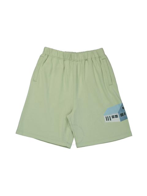 Undercover Men's Green House Print Wide-Leg Sweat Shorts