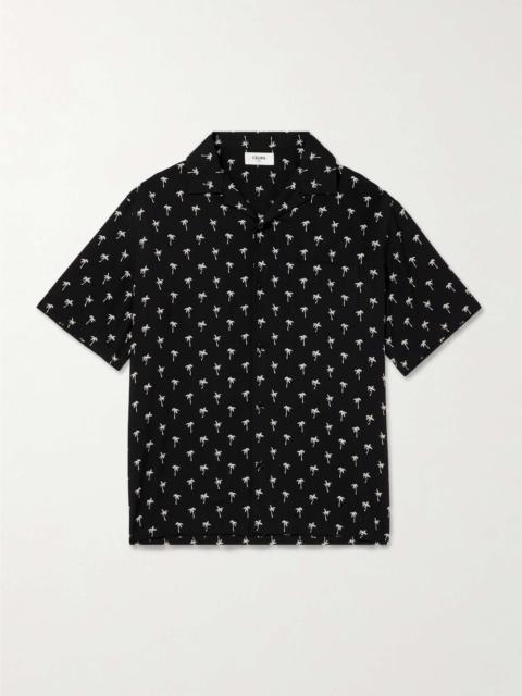 Camp-Collar Printed Crepe Shirt